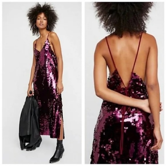 NWOT FREE PEOPLE PAILLETTE SEQUIN MIDI DRESS PURPLE - Size Small SKU:118 - Picture 1 of 14